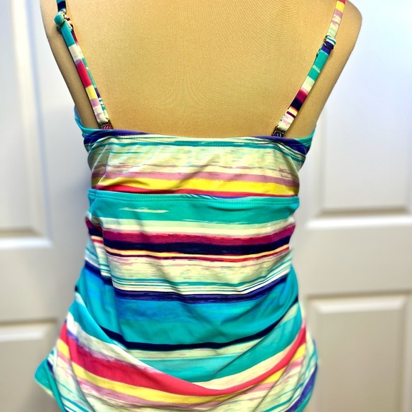 2 Bamboo Turquoise Blue Pink Striped Tankini Top size XL. - Picture 4 of 13